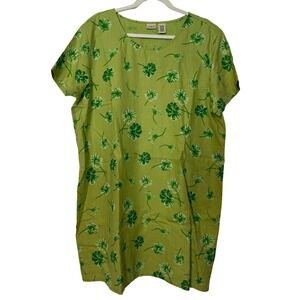 L.L.Bean Women Plus Size 20P Green Floral Linen Blend Tunic Boho Dress Lagenlook